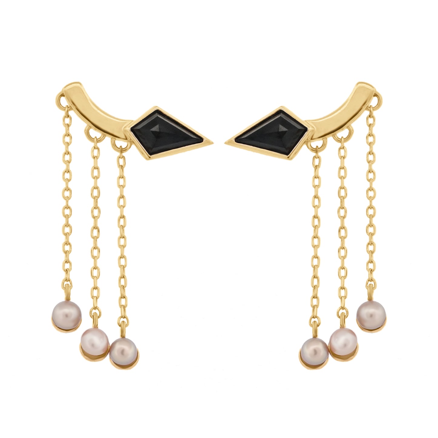 14k Black Spinel and Pearls Freefall Earrings