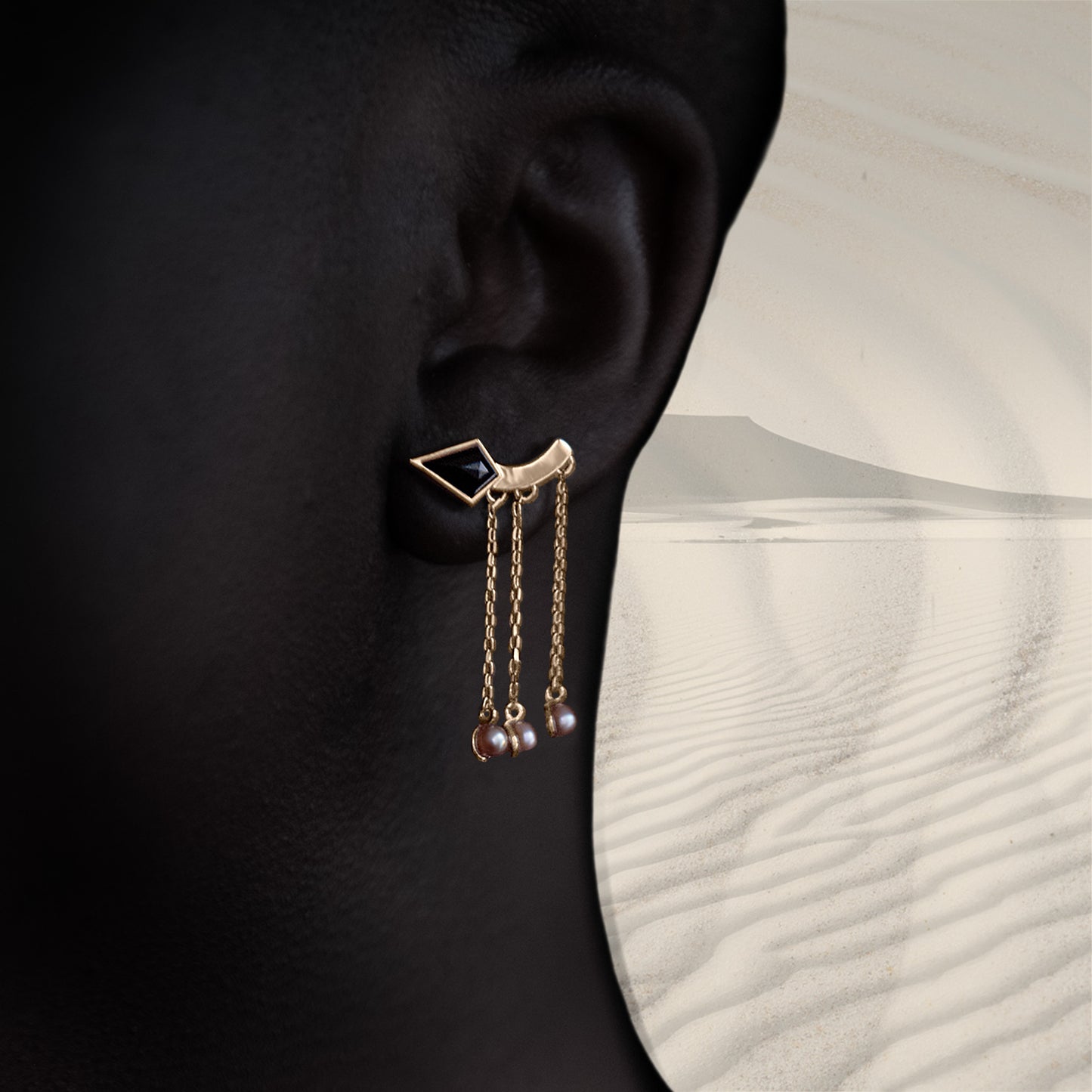 14k Black Spinel and Pearls Freefall Earrings