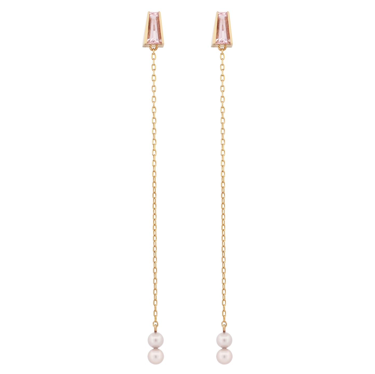 14k Morganite and White Pearls Stoic Duster Earring