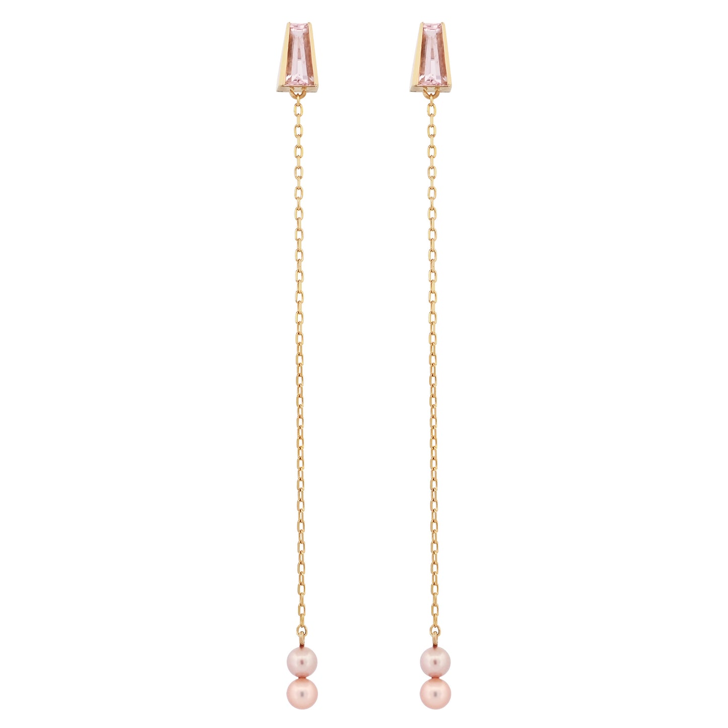 14k Morganite and Natural Pearls Stoic Duster Earring