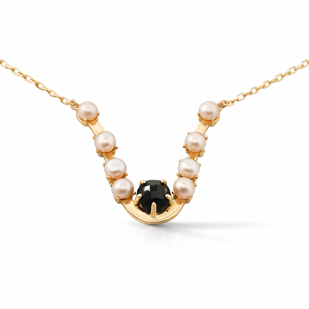 Descent Necklace with Black Spinel and White Pearls