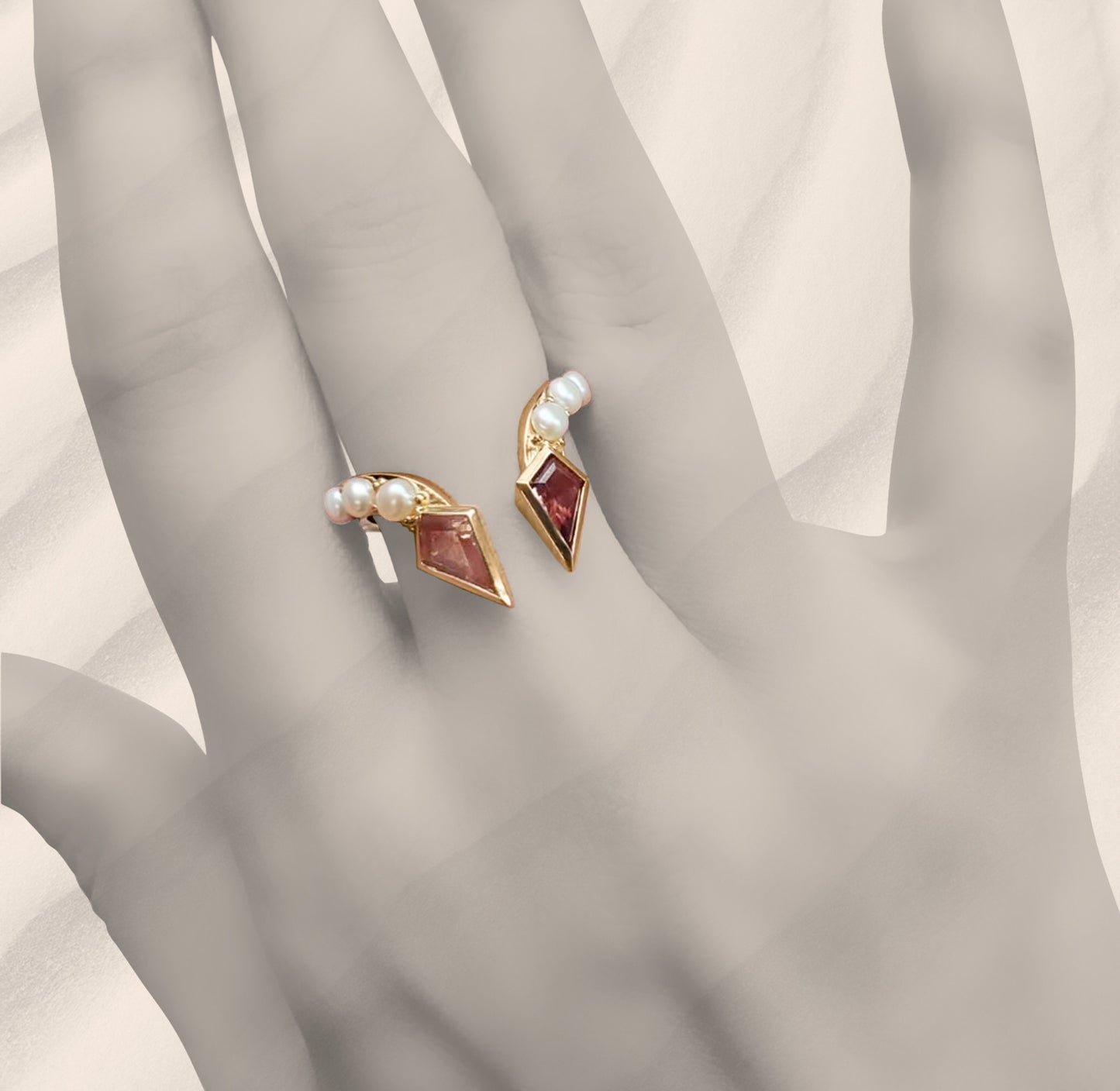 14k Sunstone and Pearls Encounter Ring