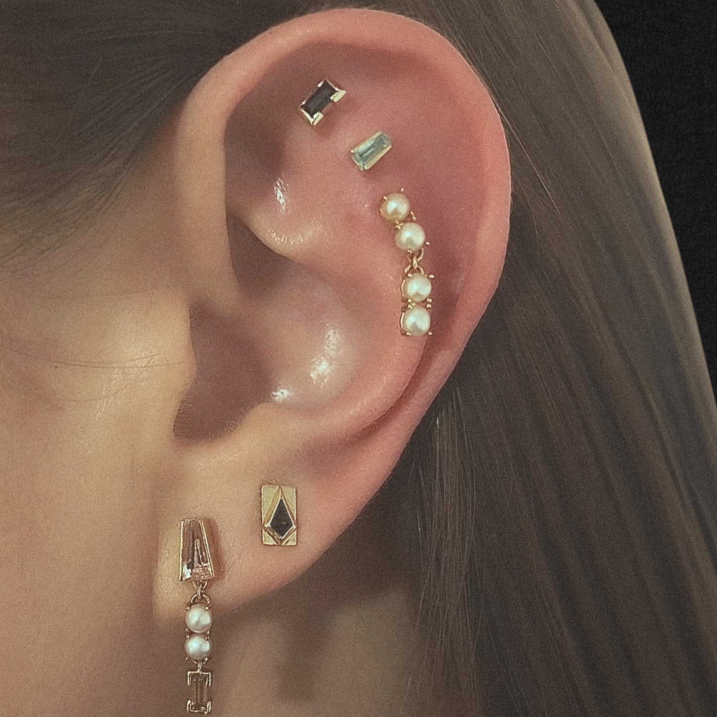Small Tapered Baguette Studs with Green Beryl
