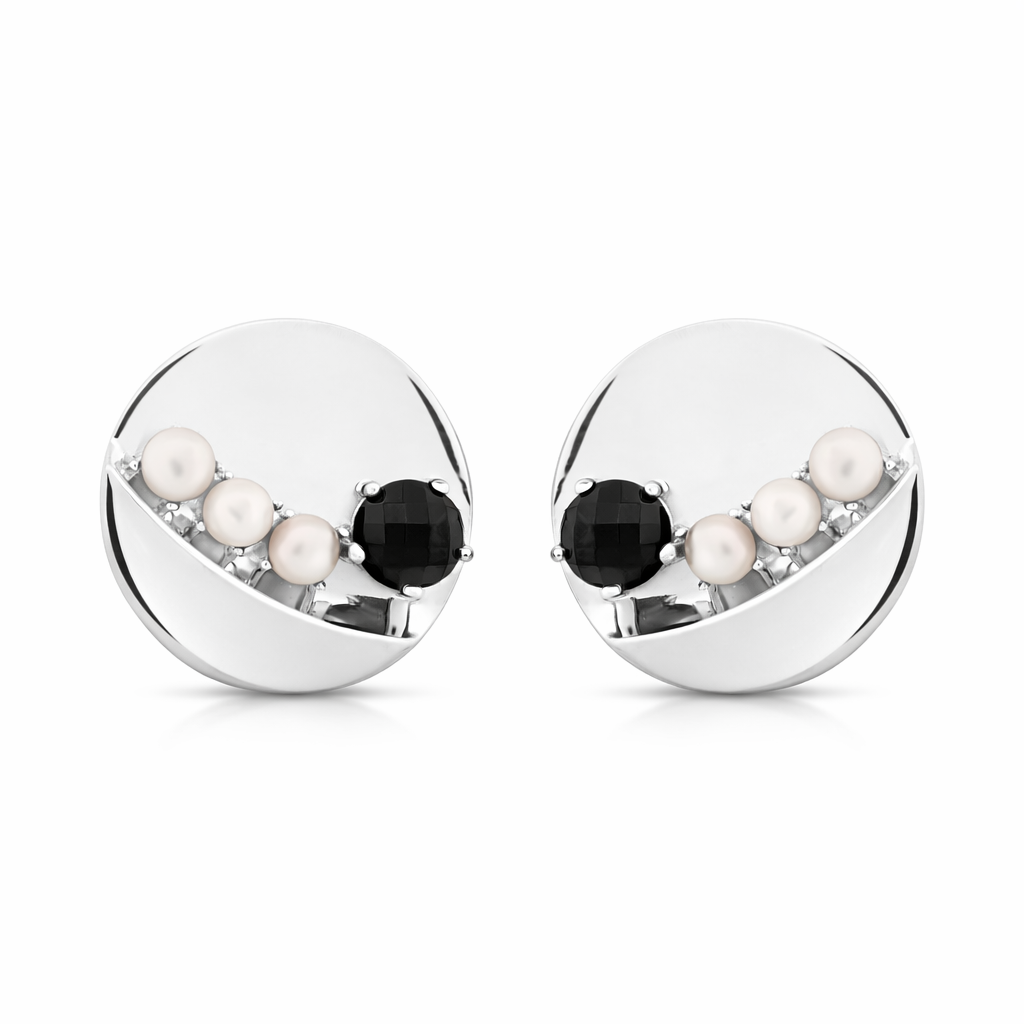 Cadence Earrings with Black Spinel and White Pearls