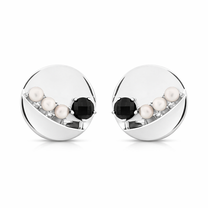 Cadence Earrings with Black Spinel and White Pearls