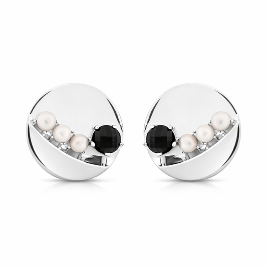 Cadence Earrings with Black Spinel and White Pearls