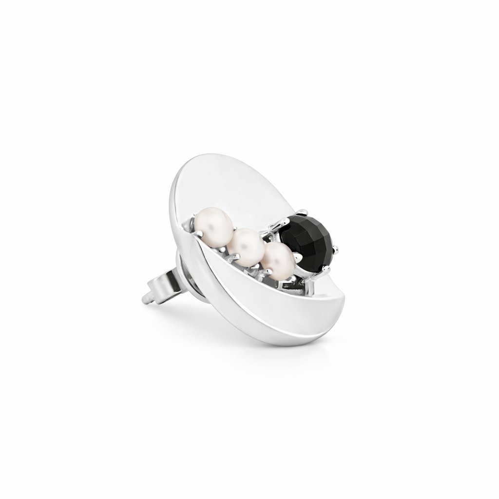 Cadence Earrings with Black Spinel and White Pearls