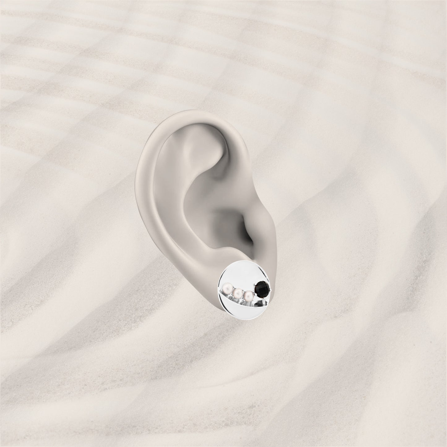 Cadence Earrings with Black Spinel and White Pearls