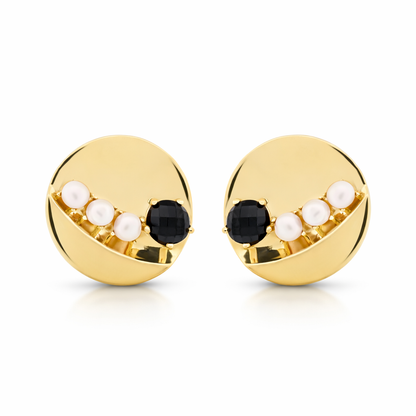 Cadence Earrings with Black Spinel and White Pearls