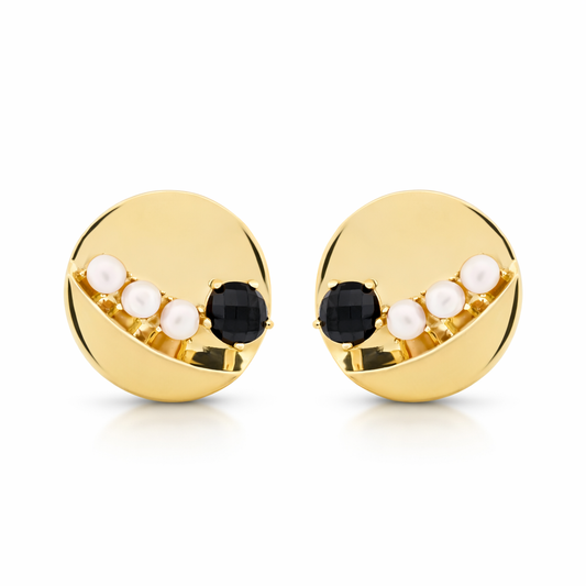 Cadence Earrings with Black Spinel and White Pearls