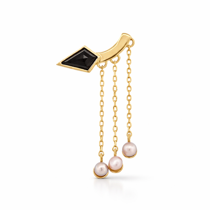 Freefall Earrings with Black Spinel and White Pearls