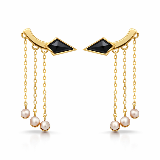 Freefall Earrings with Black Spinel and White Pearls
