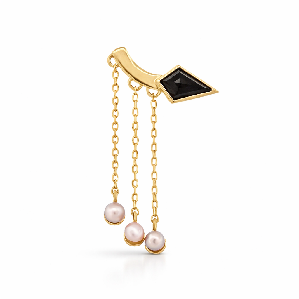 Freefall Earrings with Black Spinel and White Pearls