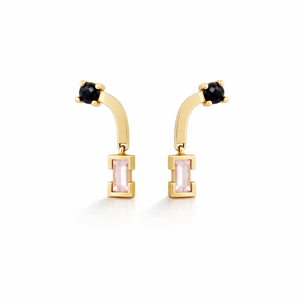 Inflection Earrings with Black Spinel and Morganite