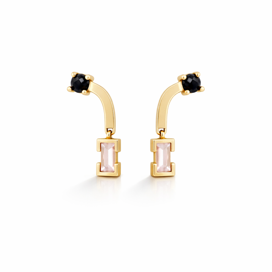 Inflection Earrings with Black Spinel and Morganite