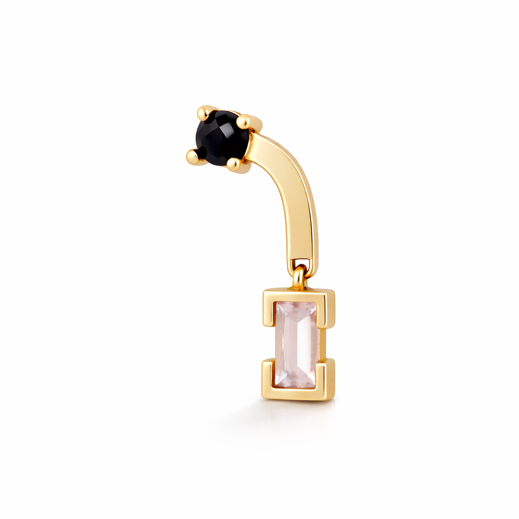 Inflection Earrings with Black Spinel and Morganite