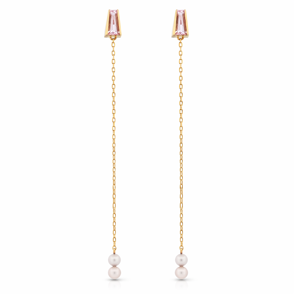 Stoic Duster Earring with Morganite and White Pearls
