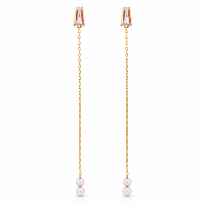 Stoic Duster Earring with Morganite and White Pearls