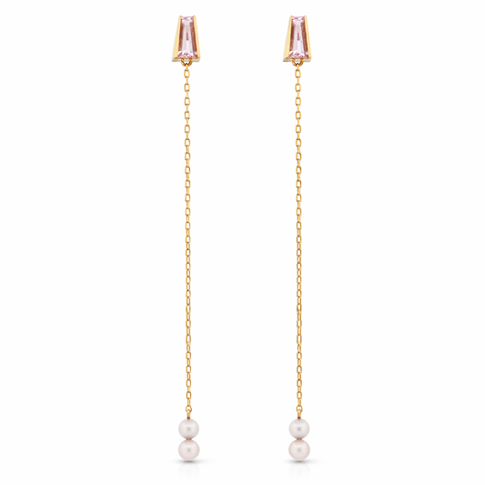 Stoic Duster Earring with Morganite and White Pearls