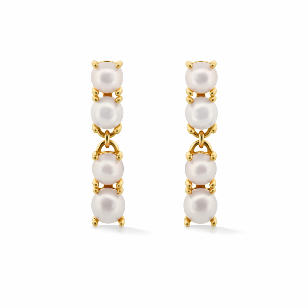Reflection Earrings with Pearls in White