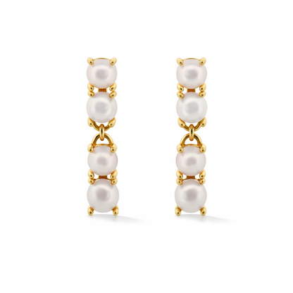 Reflection Earrings with Pearls in White