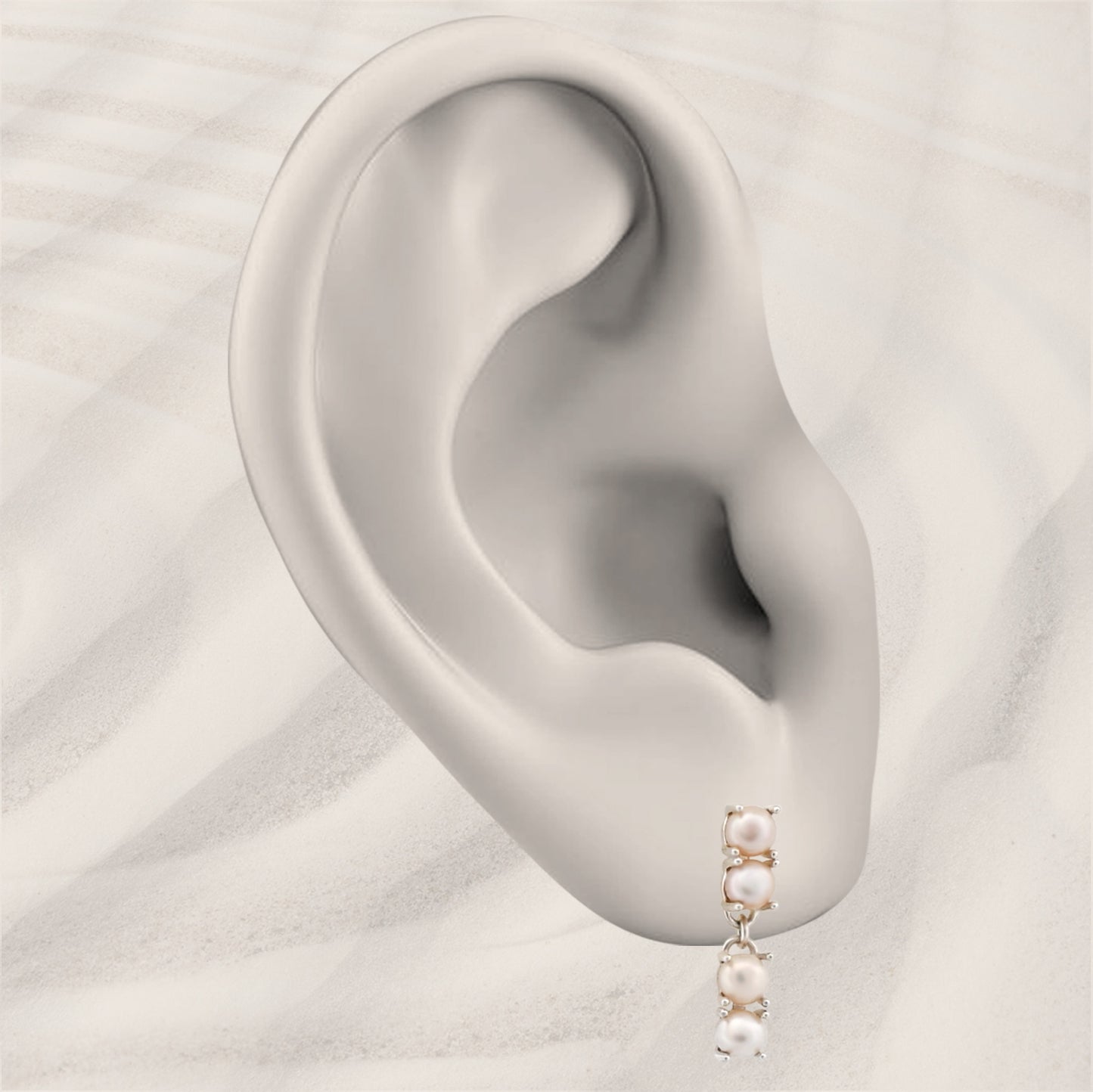 Reflection Earrings with Pearls in White
