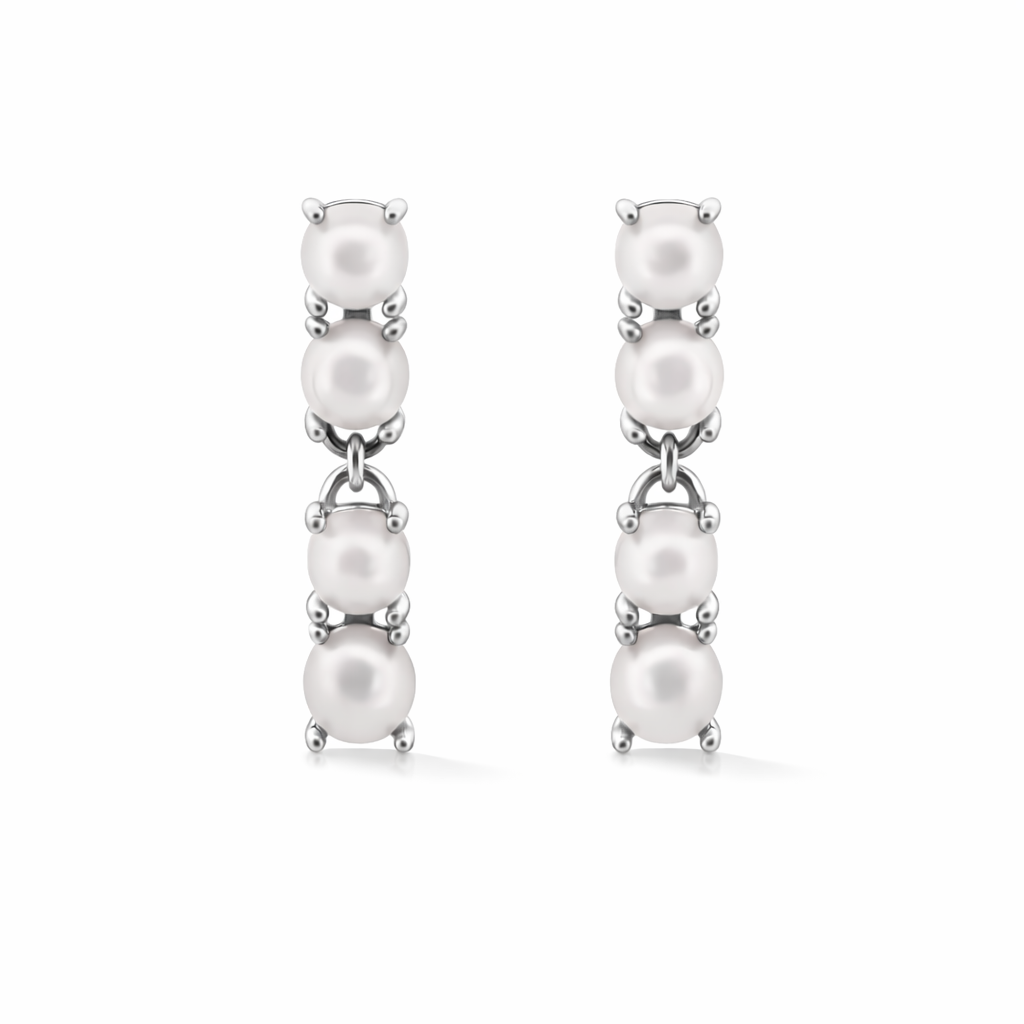 Reflection Earrings with Pearls in White
