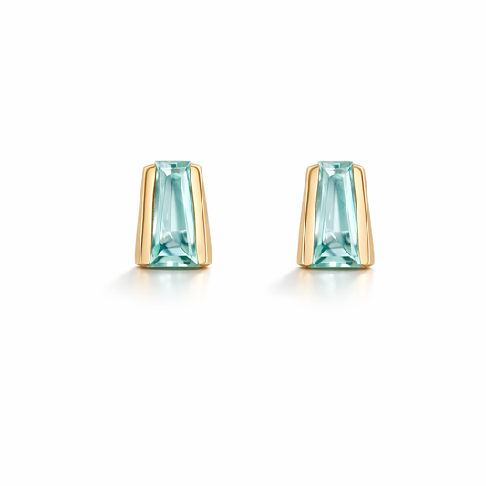 Small Tapered Baguette Studs with Green Beryl
