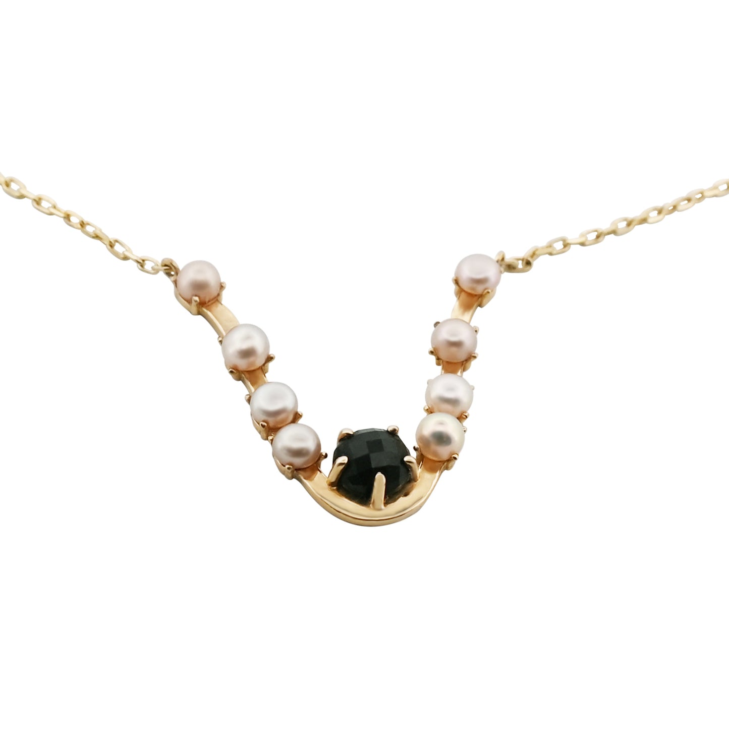 14k Black Spinel and Pearls Descent Necklace