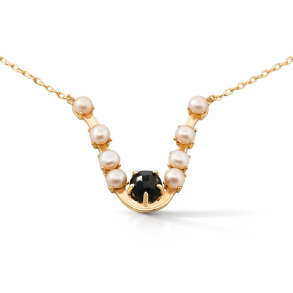 Descent Necklace with Black Spinel and White Pearls