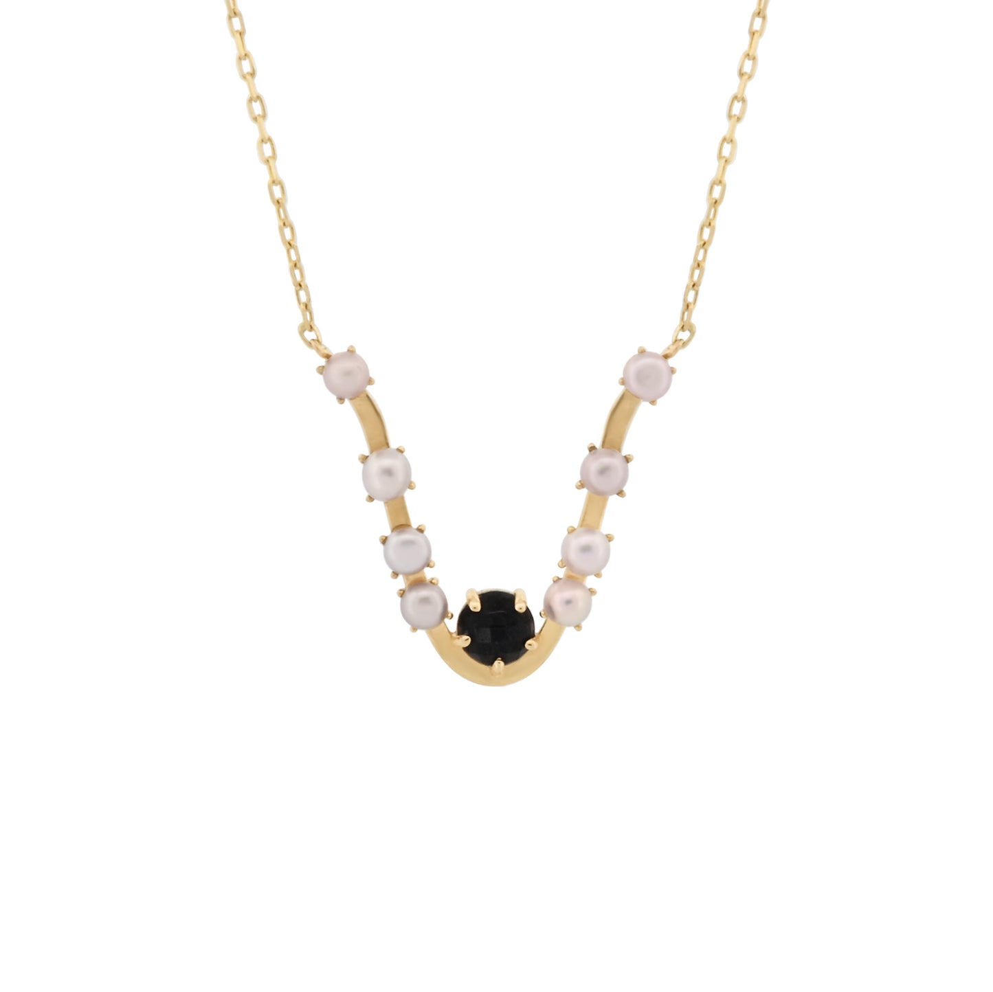 14k Black Spinel and Pearls Descent Necklace