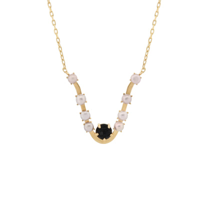 14k Black Spinel and Pearls Descent Necklace