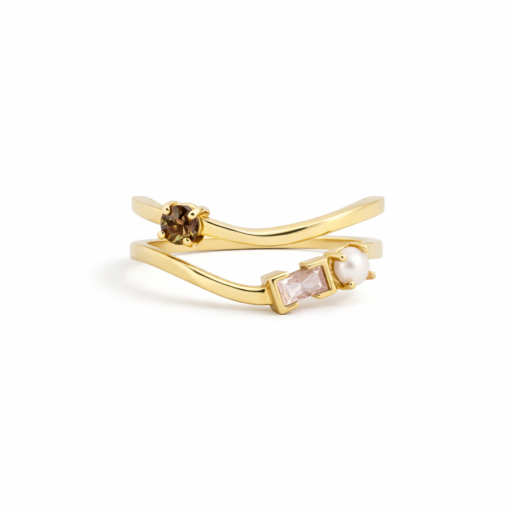 Flux Ring with Andalusite, Morganite and  Natural Pearl