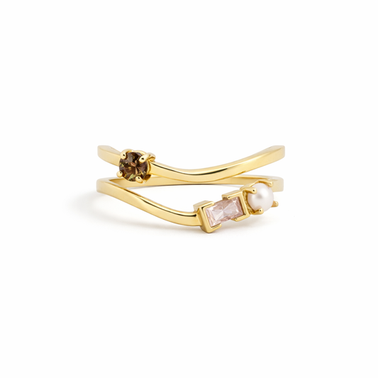 Flux Ring with Andalusite, Morganite and  Natural Pearl