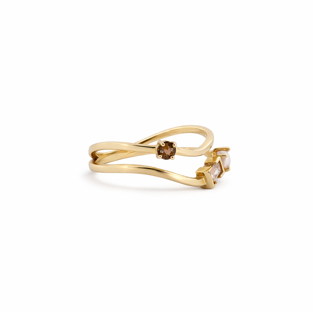 Flux Ring with Andalusite, Morganite and  Natural Pearl
